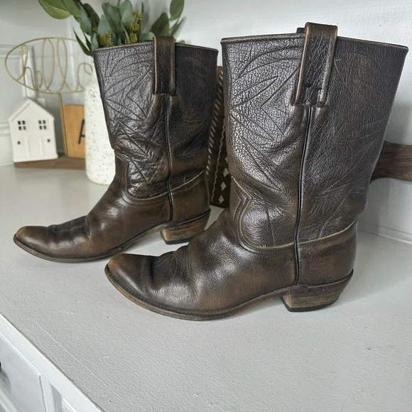 Vintage Frye Aged Brown Leather Western Cowboy Boots Women's - Size 7.5 - Picture 1 of 9